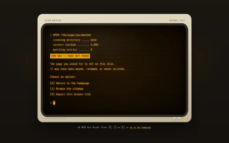 Screenshot of the Amber CRT 404 template