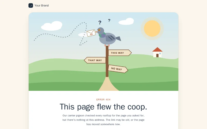 Screenshot of the Lost Pigeon 404 template