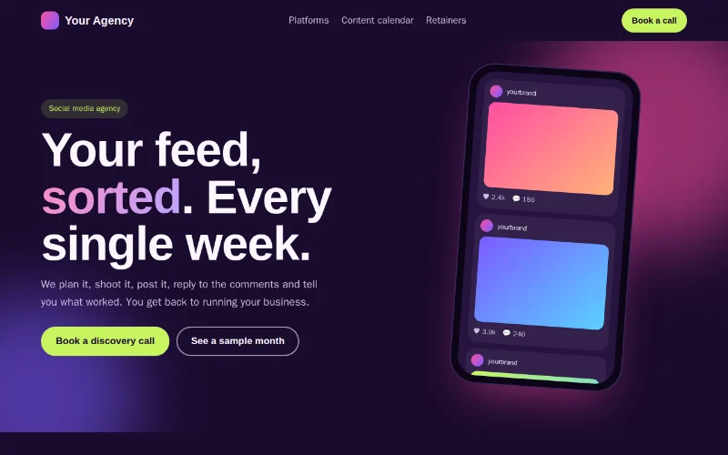 Screenshot of the Feed Club template