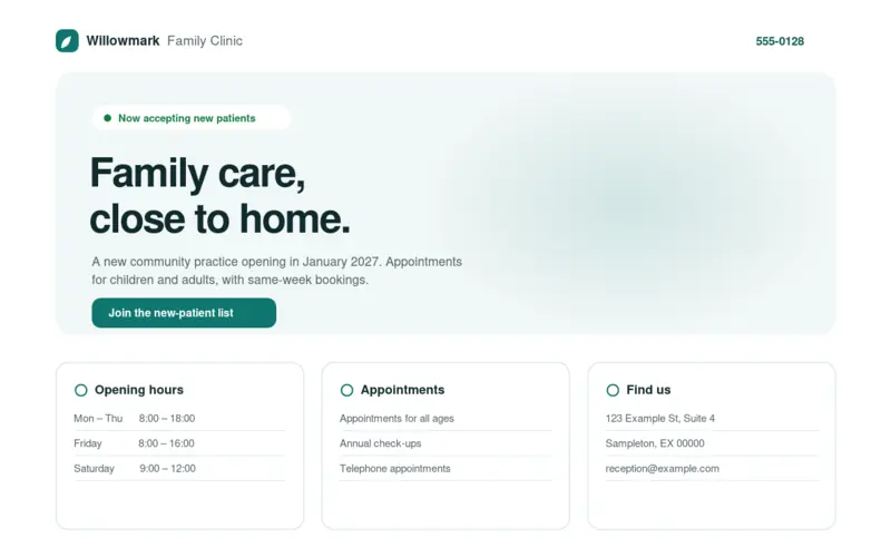 Screenshot of the Clinic New template