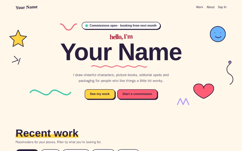 Screenshot of the Doodle Desk template