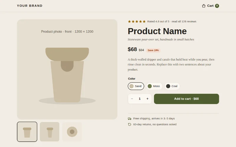 Screenshot of the One Product template
