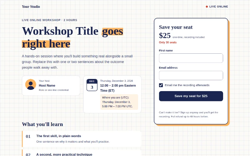 Screenshot of the Live Workshop template