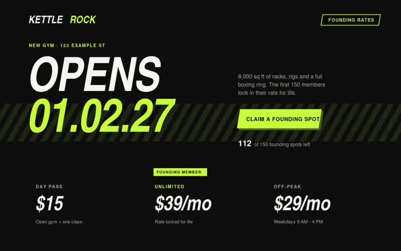 Screenshot of the Gym Opening template