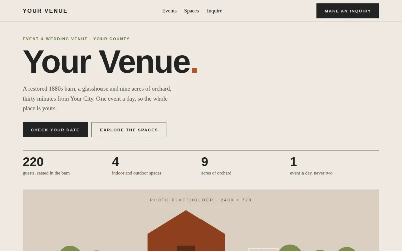 Screenshot of the Orchard Venue template