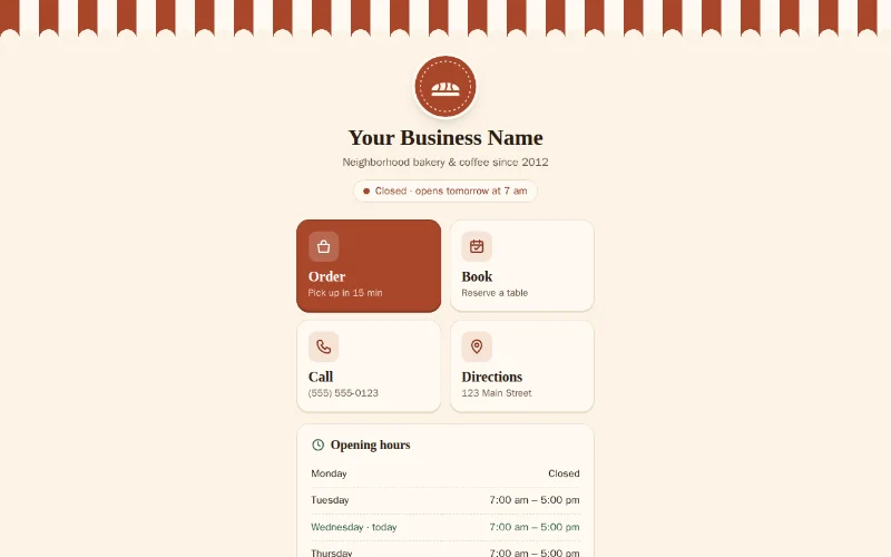 Screenshot of the Local Shop template