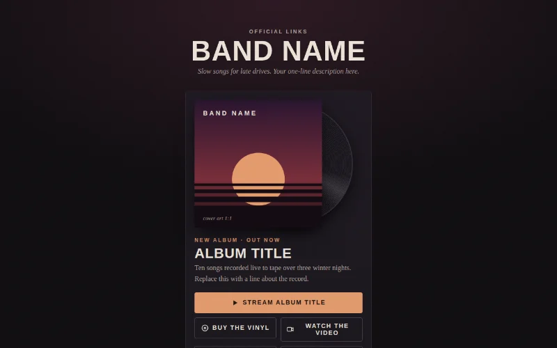 Screenshot of the Vinyl Night template