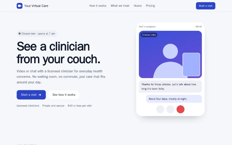 Screenshot of the Virtual Care template