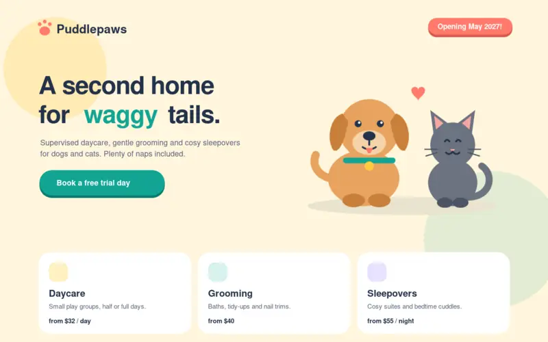 Screenshot of the Paws Daycare template