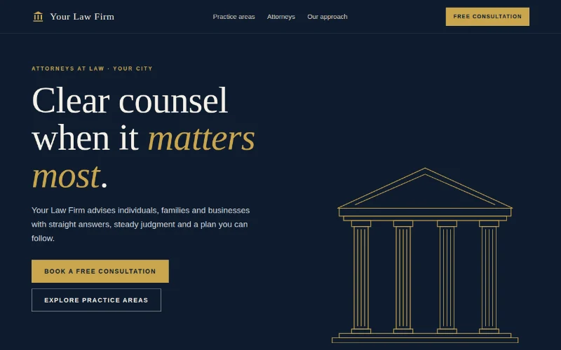 Screenshot of the Law Pillar template