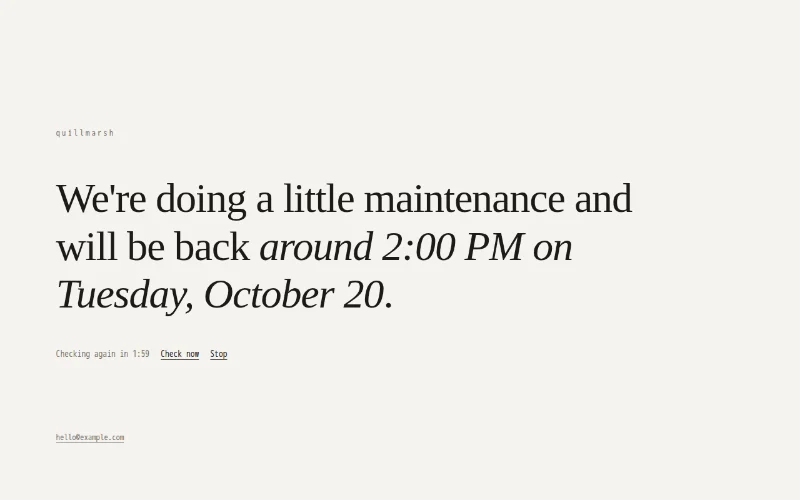 Screenshot of the Quiet Maintenance template