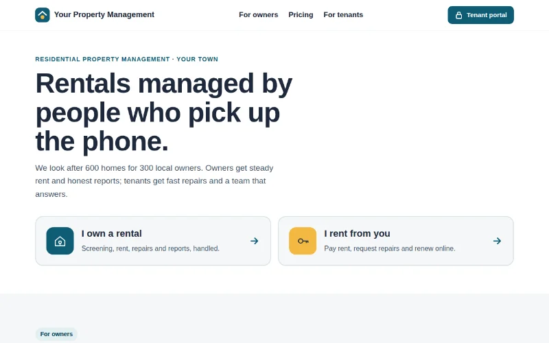 Screenshot of the Property Care template