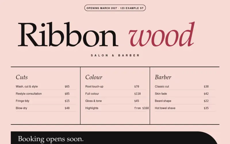 Screenshot of the Salon Chair template