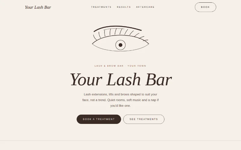 Screenshot of the Lash Studio template