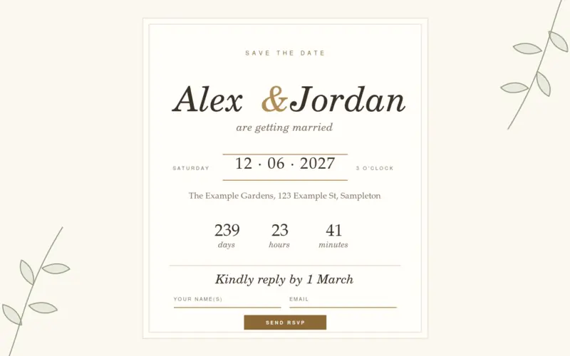 Screenshot of the Save the Date template