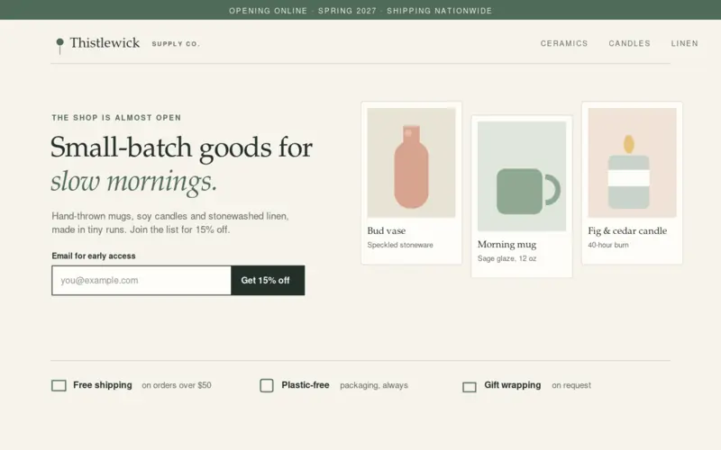 Screenshot of the Shop Launch template