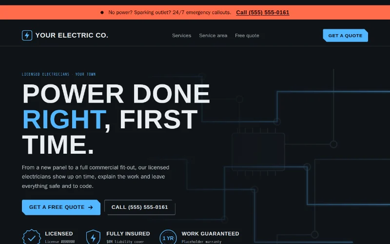 Screenshot of the Live Wire template