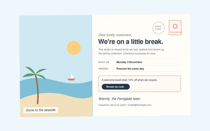 Screenshot of the Vacation Mode template